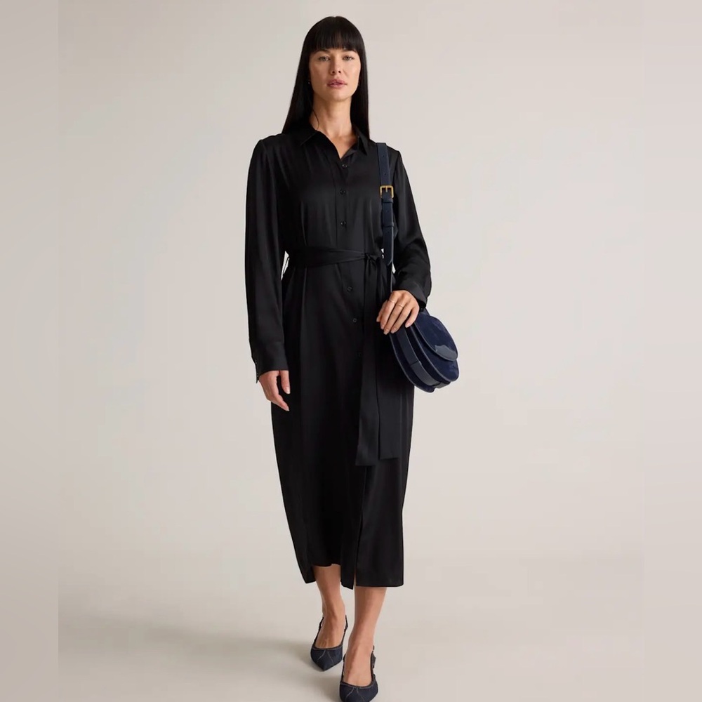 Quince black stretch washable silk shirtdress size small- NWOT - Picture 3 of 16